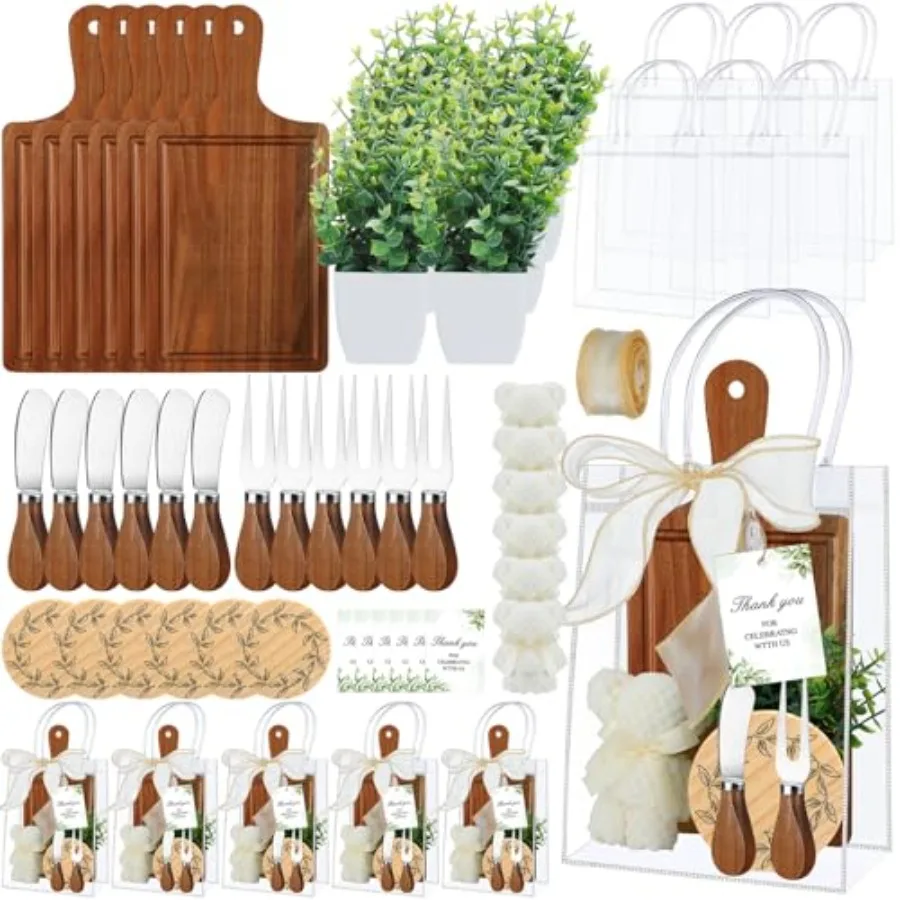 

Набор из 49 предметов для детских праздников: призы для игроков, 6 сервизов для сыра (вилки, ножи, подставки, полотенца), искусственное растение в горшке, благодарственные открытки, подарки