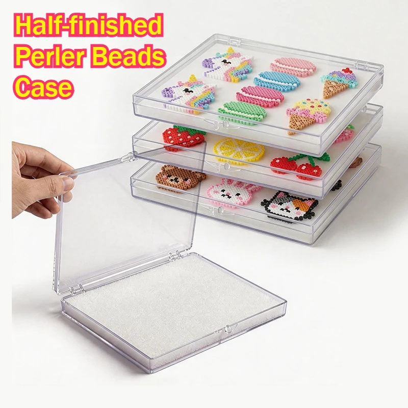 Unfinished Perler Beads Board Organizer Desktop Figurines Shockproof Storage Box Decoration Home Crafts Case Display Showcase