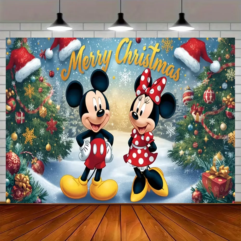 ديزني عيد الميلاد ميكي ميني موضوع حفلة عيد ميلاد الديكور خلفية راية عيد الميلاد ماوس خلفية لوازم التصوير الدعائم #5