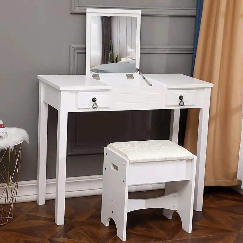 Vanity Table Set With Flip Top Mirror Makeup Dressing 2 IN 1 Writing Desk White