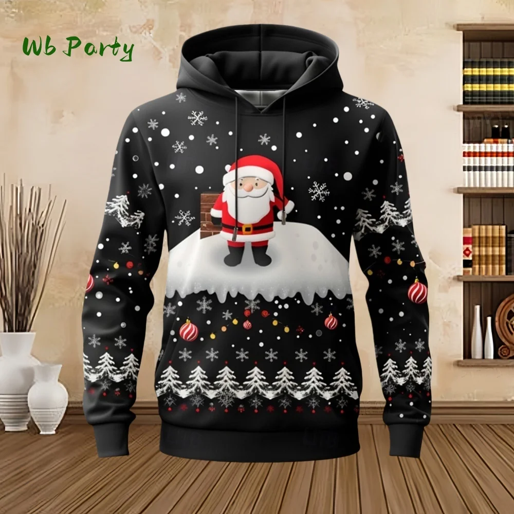 جديد 2025 هوديي سانتا كلوز الرجال الموضة ثلاثية الأبعاد طباعة عطلة الشارع الشهير عيد الميلاد هوديي مقنعين الكنغر جيب Y2k الرجال البلوز #3