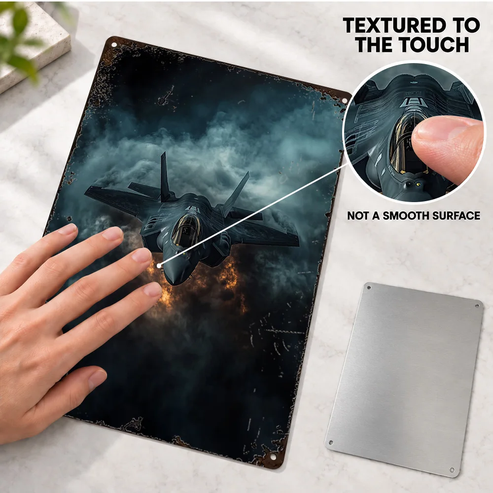 F-35 Lightning Ii Jet Printed Poster Personalized Aluminum Metal Sign Cinematic Illustration Wall Art For Aviation Club Lounge