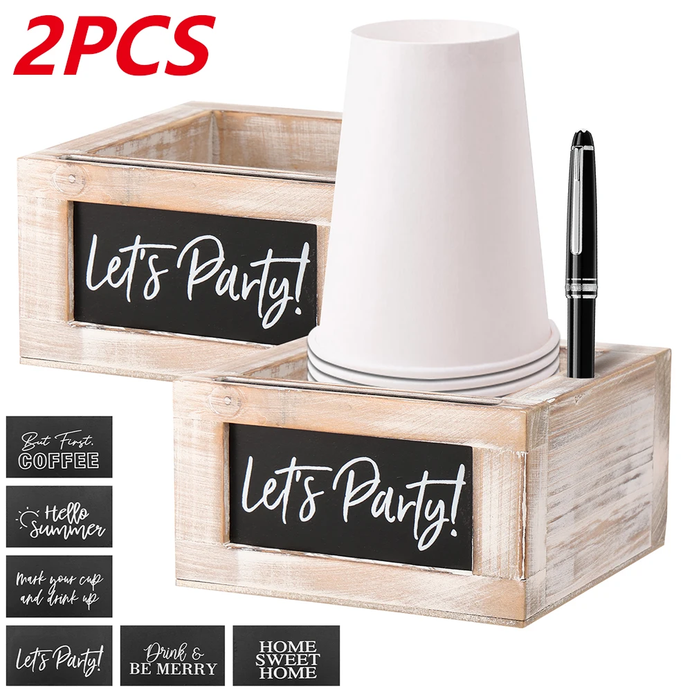 

2-х шт. деревянный подстаканник с прорезью для маркера, одноразовая коробка для хранения стаканчиков, держатель для бумажных стаканчиков, диспенсер для чашек для вечеринок, дома, кухни, бара, кафе