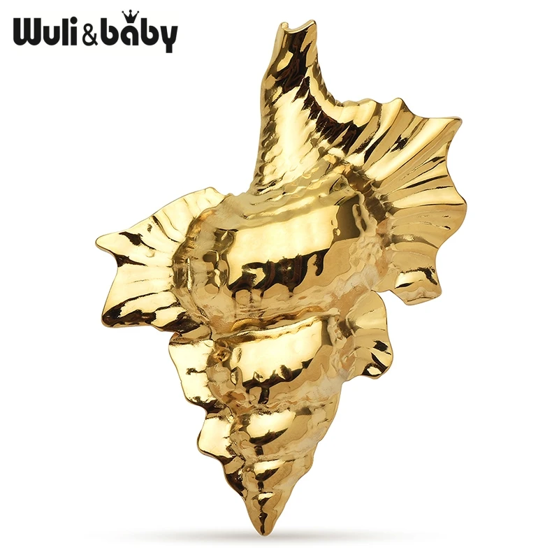Wuli&baby Stainless Steel Conch Brooches For Women Unisex 2-color Sea Animal Shell Party Casual Brooch Pins Gifts