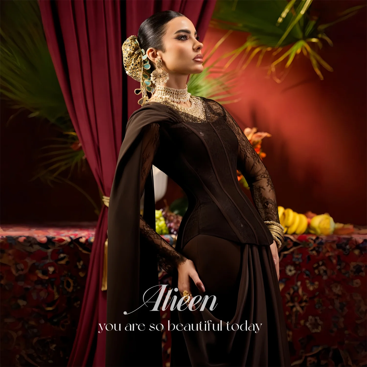 

Evening Dress Women European Brown Satin A-Line Lace Formal Events Aileen Long Floor-Length 2026 Customized Robes de Soirée