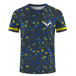 Camiseta masculina e feminina da série de badminton e tênis, manga curta, gola redonda, estampada em 3D, esportes radicais, tops de moda ao ar livre