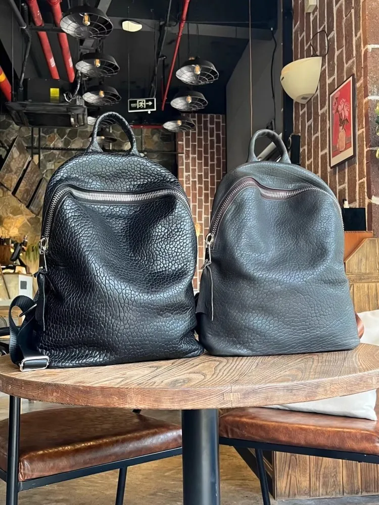 Soft Natural Sheepskin Casual Backpack Unisex Zip Office Work Versatile Genuine Leather Backpacks Male Korean Style Harajuku Bag view 2
