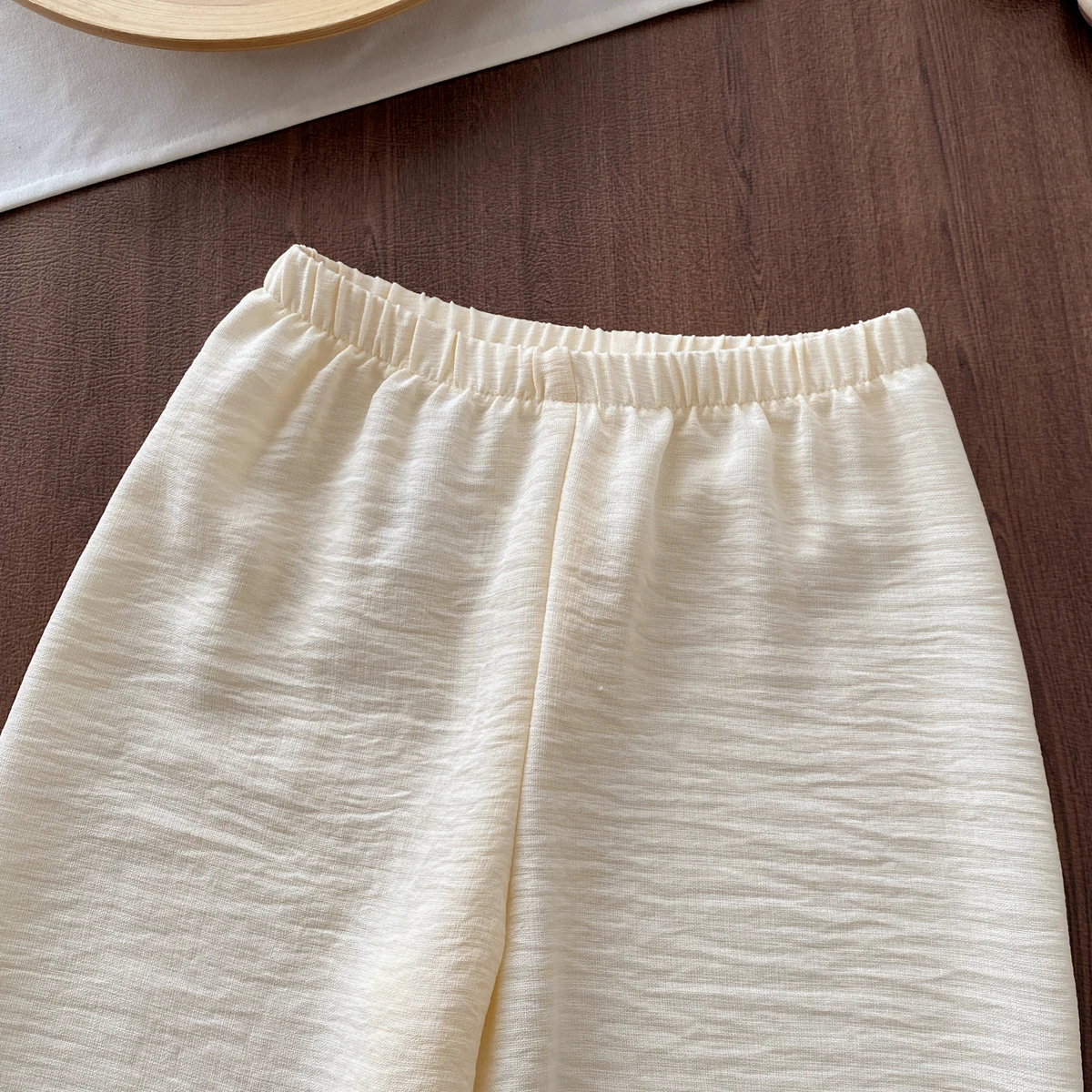 Modisches Freizeit-Set für Mädchen, Herbst, Schleifenband, Spitze, einfarbig, langärmeliges Puppenhemd + Hose mit weitem Bein, 2-teiliges Kleidungsset – Detail 6