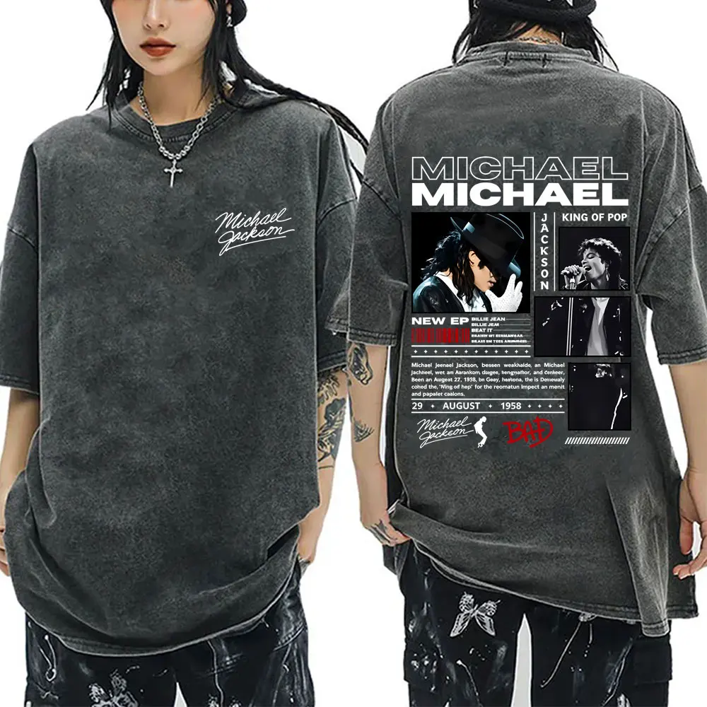 

Washed Vintage Michael Jackson King of Pop T-shirt Men's Retro Gothic Rock T Shirt Male Hip Hop Oversized T-shirts Streetwear