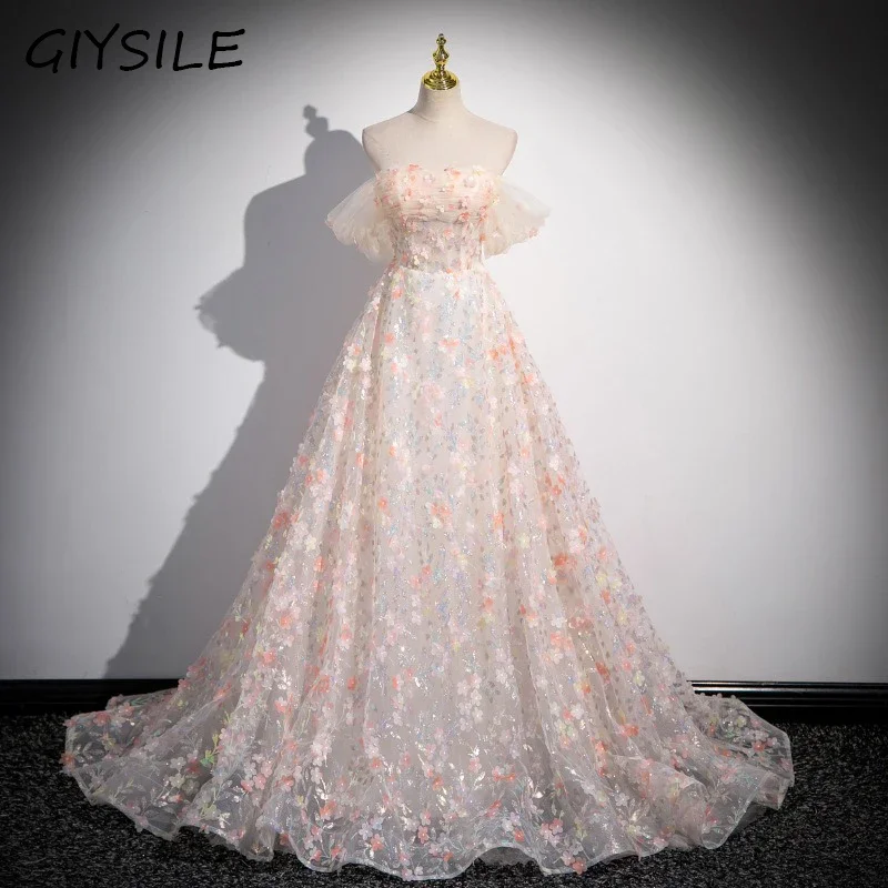 

Flower Decoration Evening Dress Colourful Wedding Shooting Skirt Women Hostess Performance marriage Dresses Party Wedding Dress