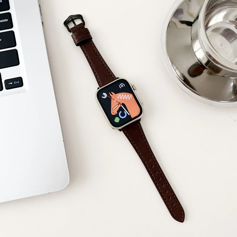 Bracelet en cuir fin pour Apple Watch, Ultra Band, 44mm, 49mm, 38mm, 41mm, 40mm, 42mm, iWatch Series 7, 8, 9, SE, 6, 5, 4, 3, 45mm, Fashion