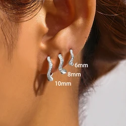 3PCS Stainless Steel Minimal Wave Hoop Earrings Set for Women Crystal Zirconia Huggie Thin Cartilage Earring Piercing Jewelry