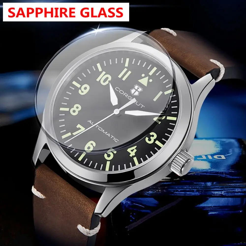 Luxury NH35 42mm Corgeut Sapphire Watch Military Men Reloj Automatic Sport Design Clock Luminou Leather Mechanical Wrist Watches