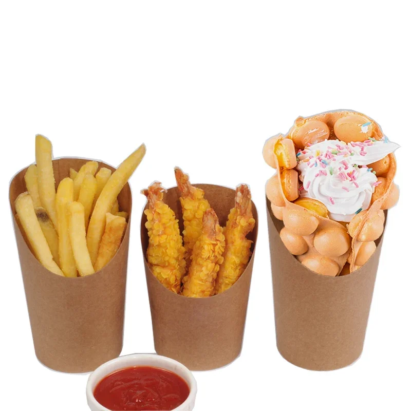 100 Pieces French Fries Kraft Paper Cup Party Birthday Ciname Disposable Snack Chicken Rice Fried Chicken Takeaway Package Cups