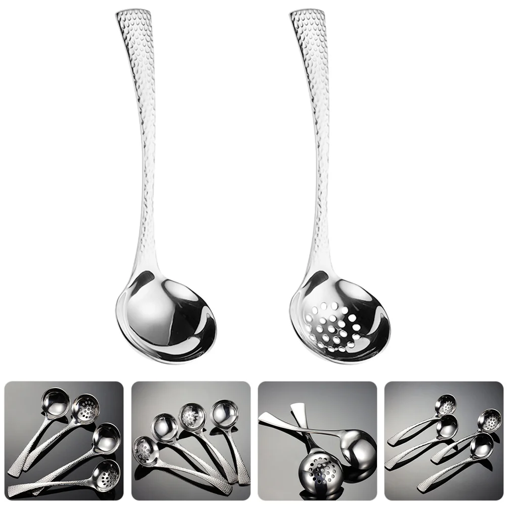 

2Pcs Stainless Steel Soup Ladle Slotted Spoon Set High Durability Fine Workmanship Suitable for Home Hotel Restaurant