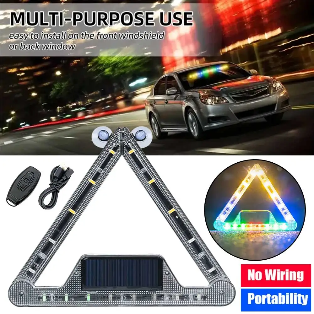 Solar LED Flash Car Emergency Warning 18 LED Windshield Flashing Multi functional warning light triangle light solar energy