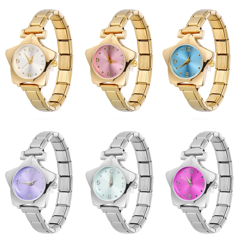 Novo 1pc feminino diy 9mm de largura italiano elástico charme estrela inoxidável relógio pulseira para festa amigo aniversário jóias presente