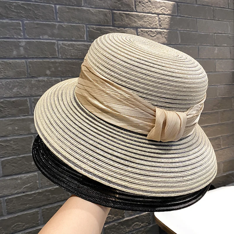 French Elegant Hepburn Style Harajuku Bucket Hats For Women Summer Beach Wide Brim Sunscreen Hat Basin Hat Fashion Casual Caps image 3