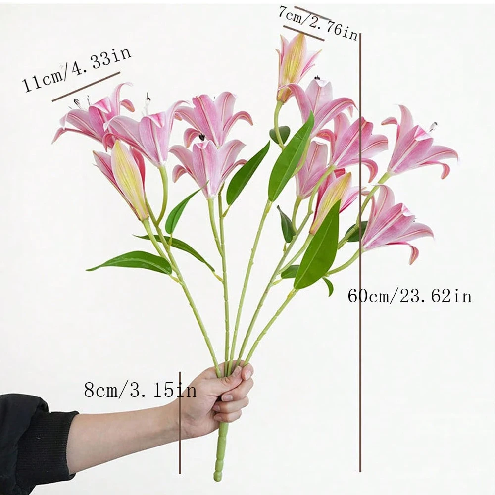 12 Heads Artifical Lily Flowers Artificial Stargazer Lilies with Long Stem Faux Tiger Lily Bouquet for Home Arrangement Party