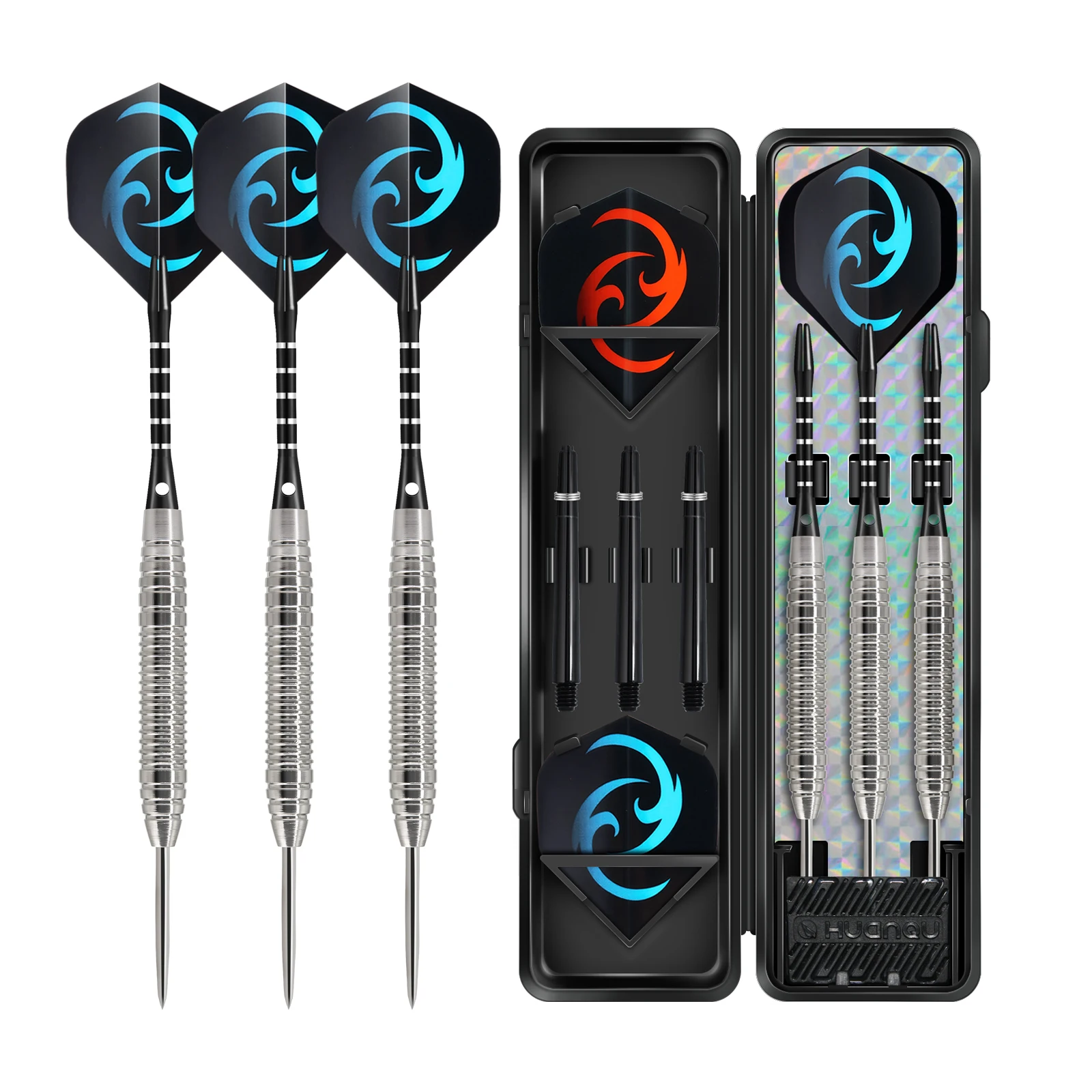 Huanqu 20g ijzeren darts, uitgerust met extra dartschachten, dartvleugels, dartslijpsteen en opbergdoos, antislip getextureerde dartschachten voor een stevige grip, professionele wedstrijdtraining,