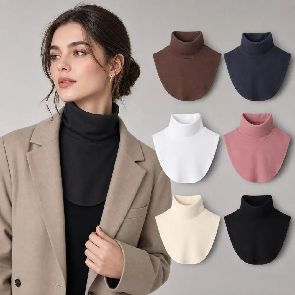 High Elastic Fake Collar Warmer Velvet Lining Solid Color Knitted High Neck Collar Warm Neck Protection Detachable