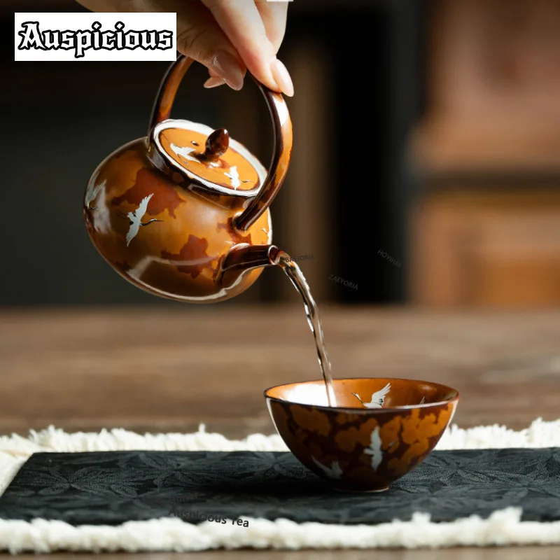 ZAEYORIA 140ml Kiln Fambe Red-crowned Crane Teapot Traditional Tea Infuser Pot Tea Maker Kettle With Ball Hole Drinkware Gifts