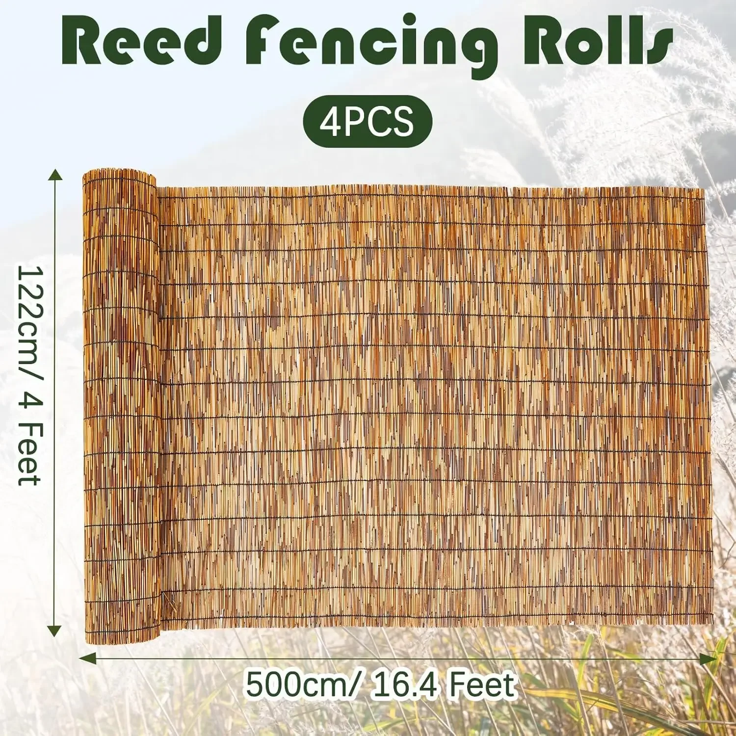 4 Pcs 4 x 16.4 ft Bamboo Privacy Screen, Reed Fence Roller Patio Decorative Fences Reed Screen Curtain for Garden Backyard Patio