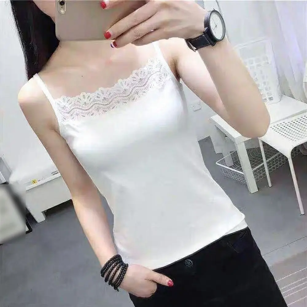Casual Spaghetti Strap Summer Tank Tops With Lace Sleeveless Fitted Tops Sport Camisoles Vest Corset for Women