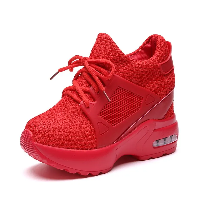 red platform sneakers shoes Women Fashion Breath Mesh Casual Platform Sneakers Surface Shoes Thick Bottom Footwear Round Head