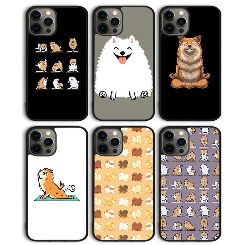 Pomeranian Dog Yoga Phone Case Back Cover for iPhone 16 15 SE2020 14 13 11 12 Pro Max mini XS XR X PlusS Shell Coque