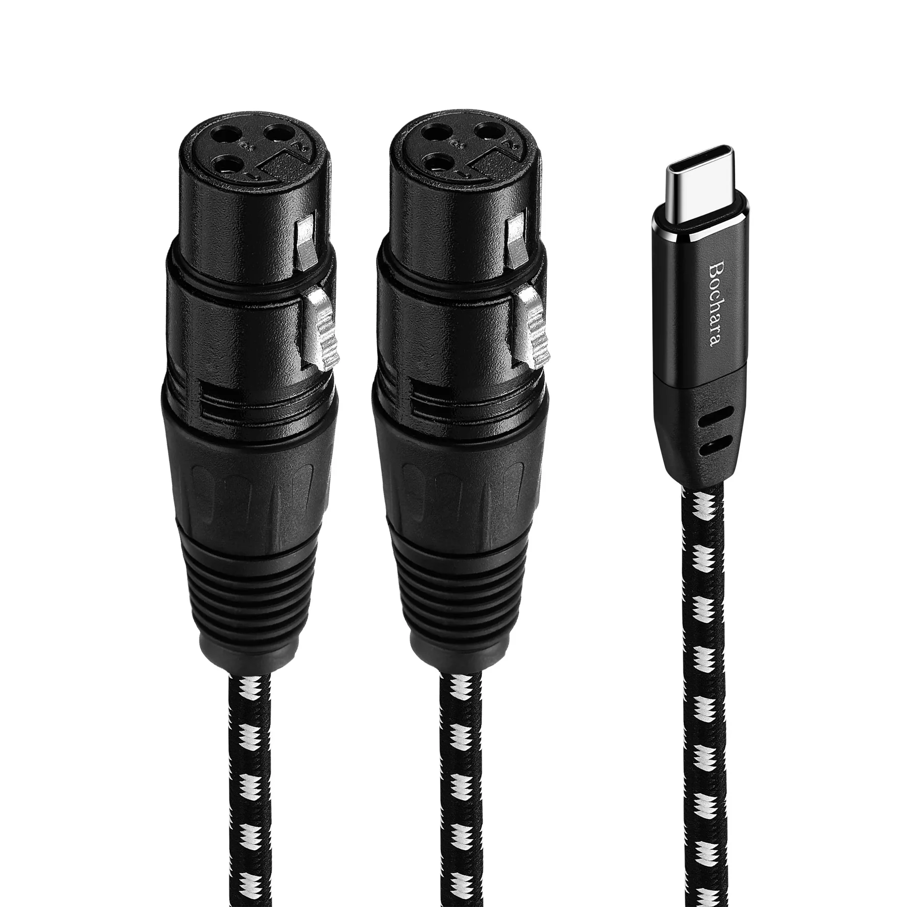 Bochara Braided Type C Audio to Dual XLR Female Cable Built in Chipset Foil+Braided Shielded Output For Speakers