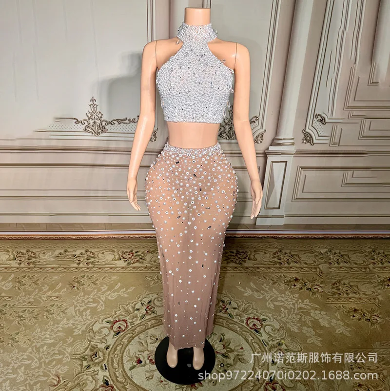 فستان فرنسي أنيق مزين باللؤلؤ الماسي عالي الشفاف لحفلات الكوكتيل وحفلات السهرة والولائم المضيفة فستان Abendkleid #2