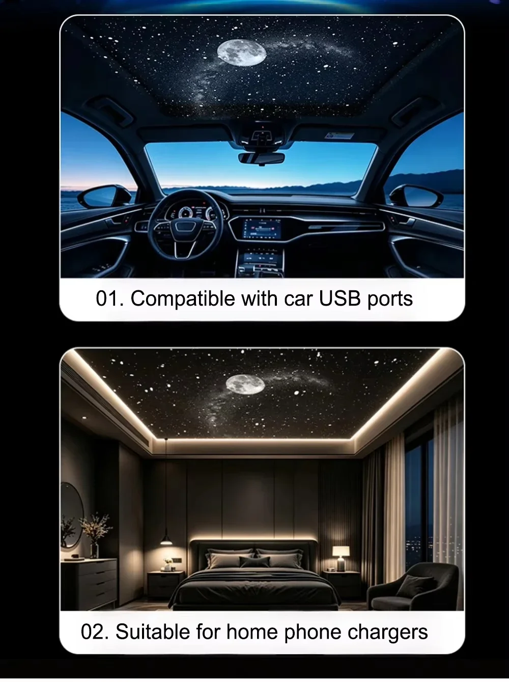 USB-Sternenhimmel-Projektorlampe mit klarem Bild, einstellbarer Helligkeit, Touch-Steuerung, 2-in-1-Nachtlicht und Sternenprojektor 2026 – Detail 9
