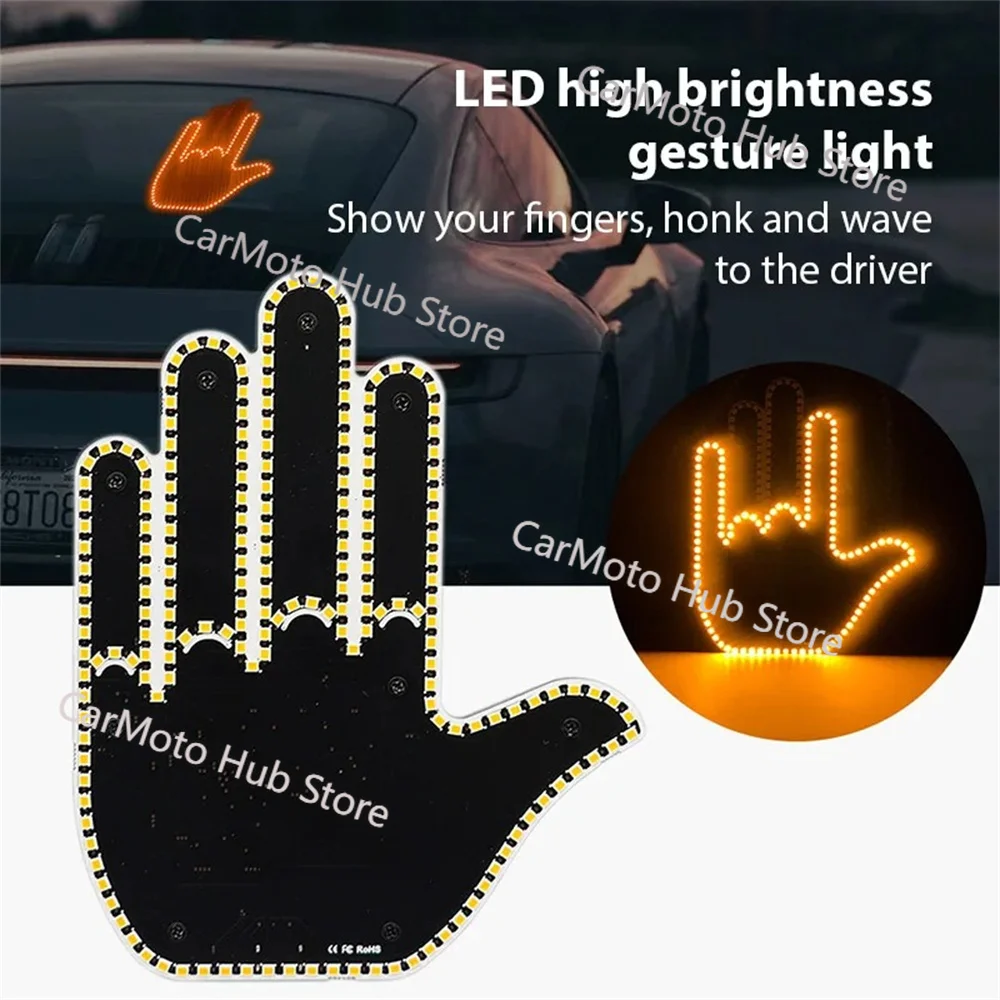Car LED Finger Lights Funny Car Interior Light With Remote Control Rear Window Multi-function Warning Reminder Lamp Accessories