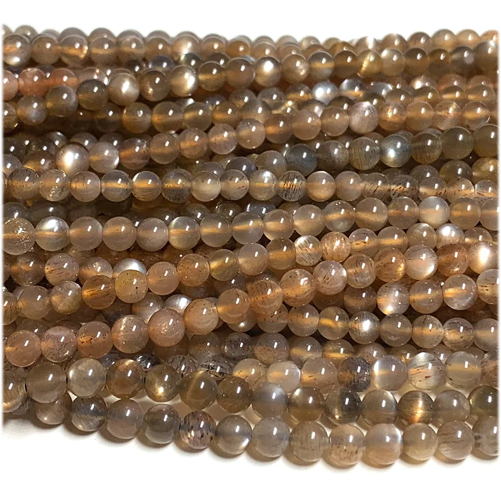 

Veemake Natural Gray Black Gold Sunstone Flash Light Round Loose Gemstone Ball Beads 08088