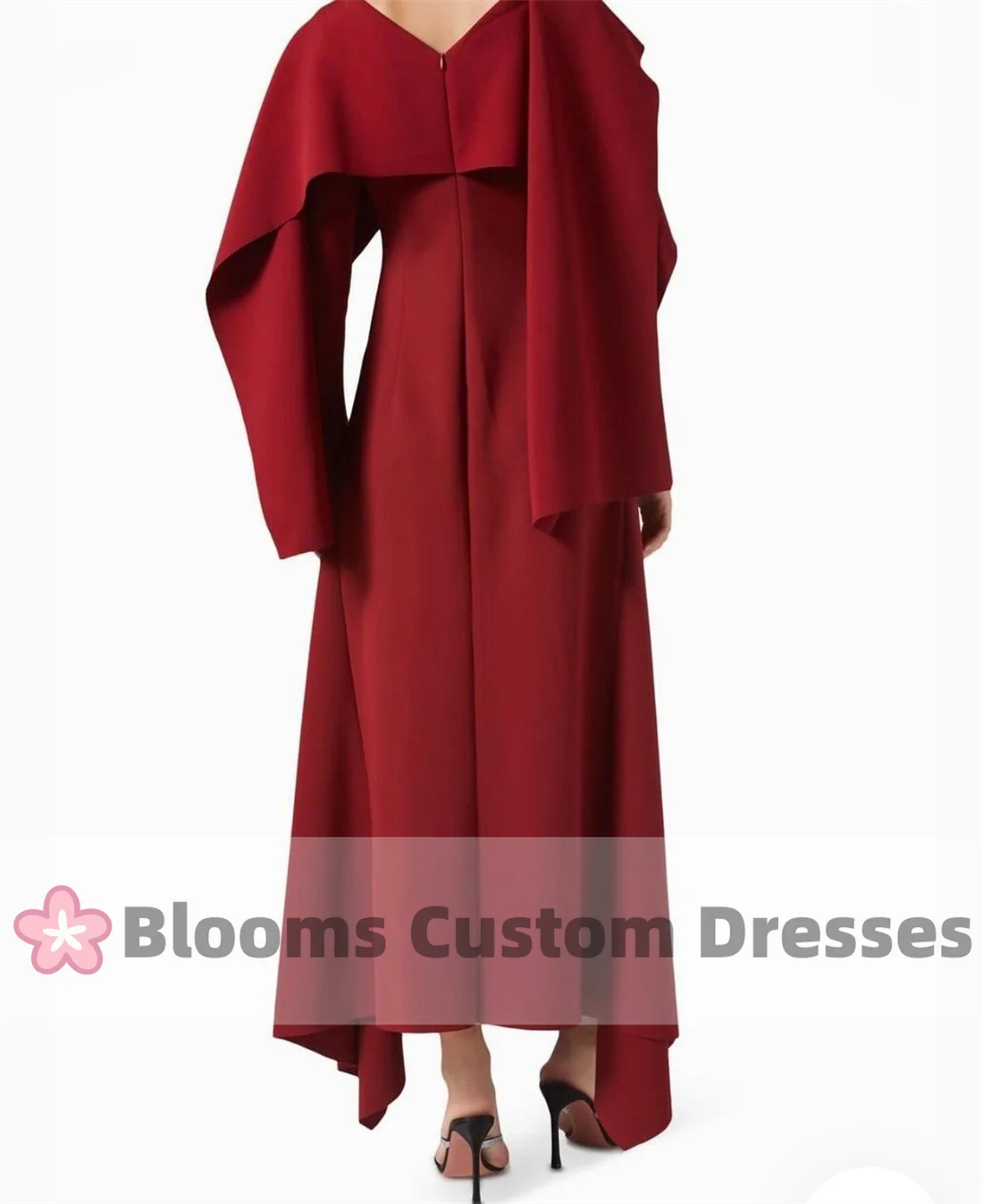 Blooms Burgundy Long Sleeves Customized Evening Dresses 2024 Elegant A-line With Cape Formal Occasion Party Dress For Prom