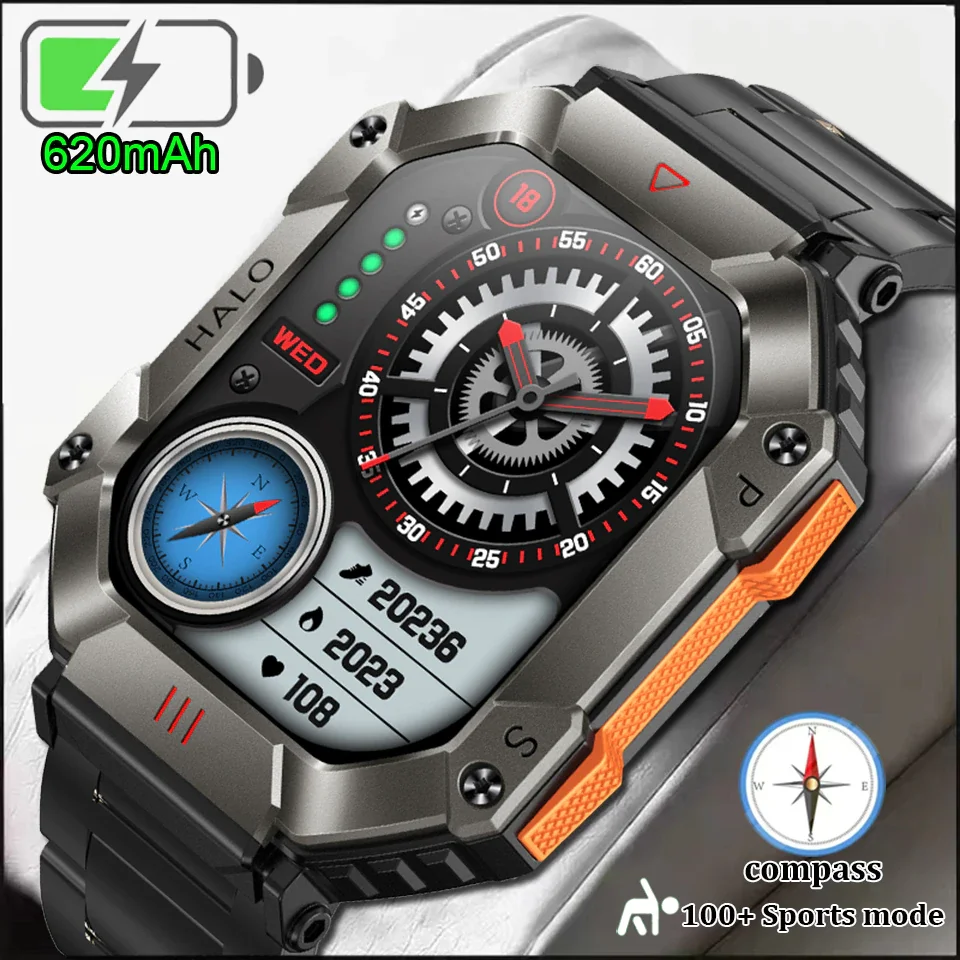 

2023 New Military Smart Watch For Men Bluetooth Call Smartwatch 620mAh Battery Ultra Long Standby Compass Sports Men's watches