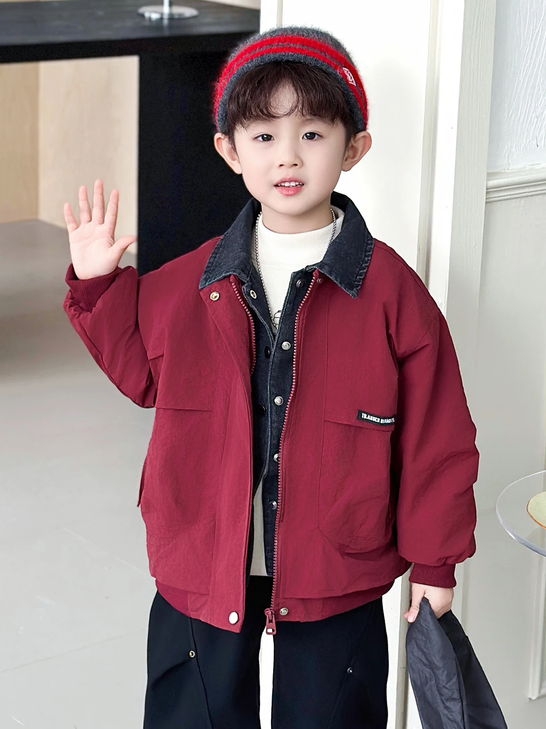 

Cool Street Sle Boys Denim Jaet Autumn Winter Thiened Cotton Jaet Boys Outerwear Casual Long Sve Zipper Closure Coat
