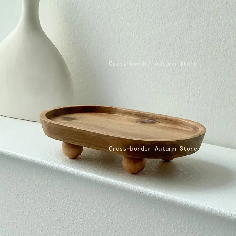 Elegant Wooden Oval Tray,Dessert/Candle/Key Storage Wooden high footed solid wood melon and fruit tray