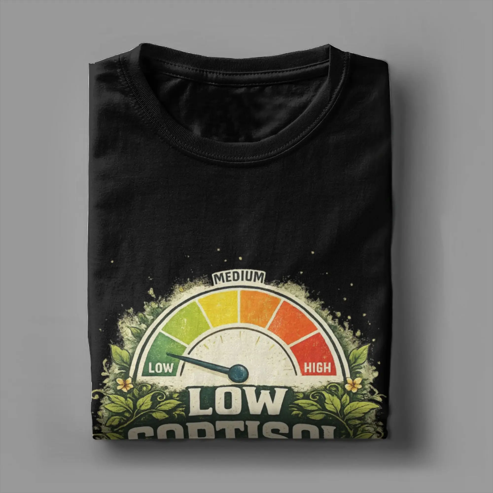 Funny Cortisol Low Level Stress Meter Meme T Shirt Men's  100% Cotton Cool T-Shirt Crew Neck  Tees Short Sleeve Clothing