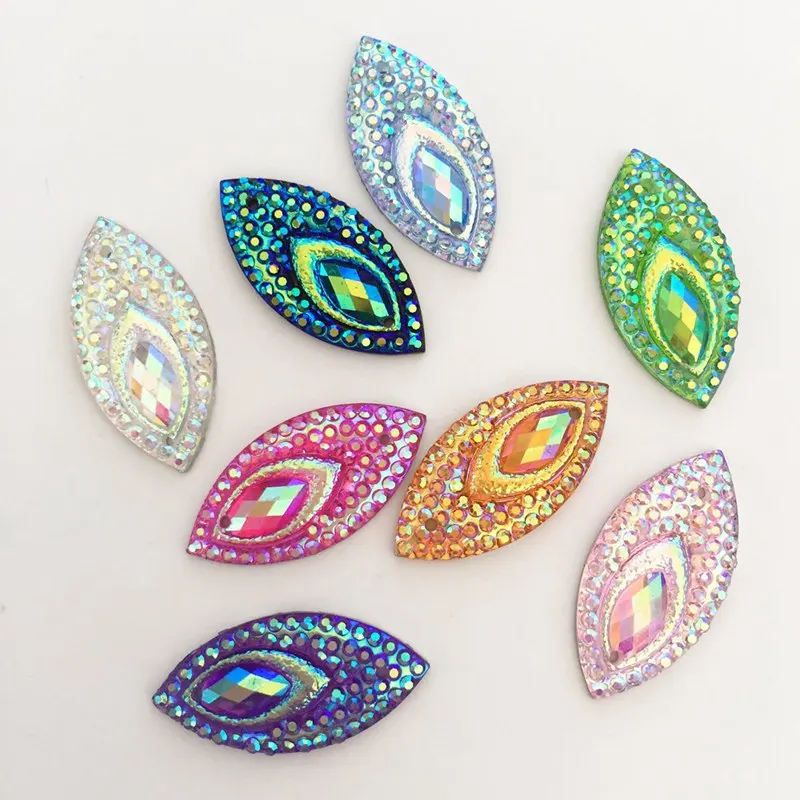 20PCS 11*22mm AB Resin Horse Eye Flatback Peacock Eye Rhinestone Wedding Decoration 2 Hole Jewelry Accessories D34