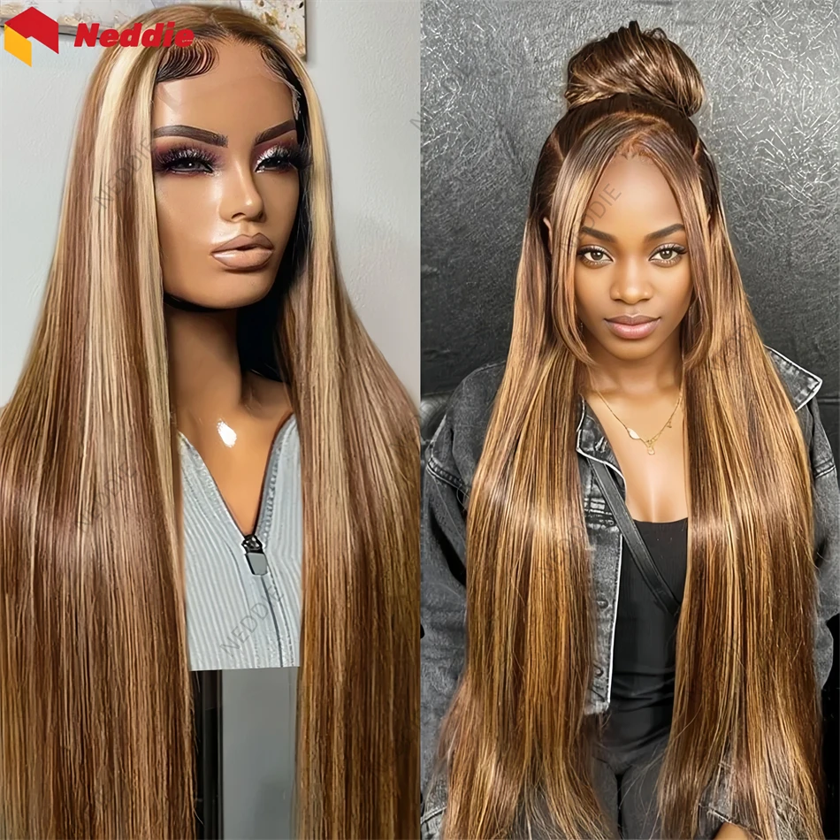 Highlight P4/27 Bone Straight Neddie Preplucked 13x6 Long Lace Frontal Brazilian Human Hair Wigs On Sale Clearance For Women Wig