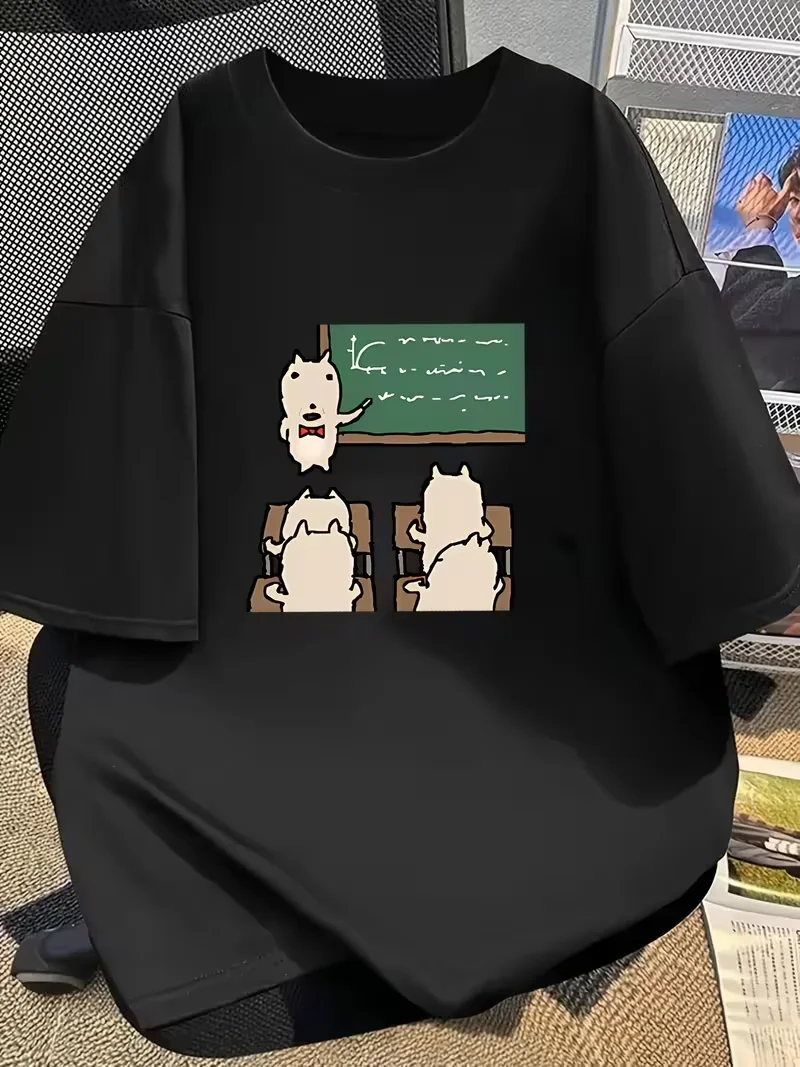 Cat Printed T-shirt Class Humorous Men's Women's Comfortable Home Clothes Round Neck Loose Plus Size Graduation Season Clothing