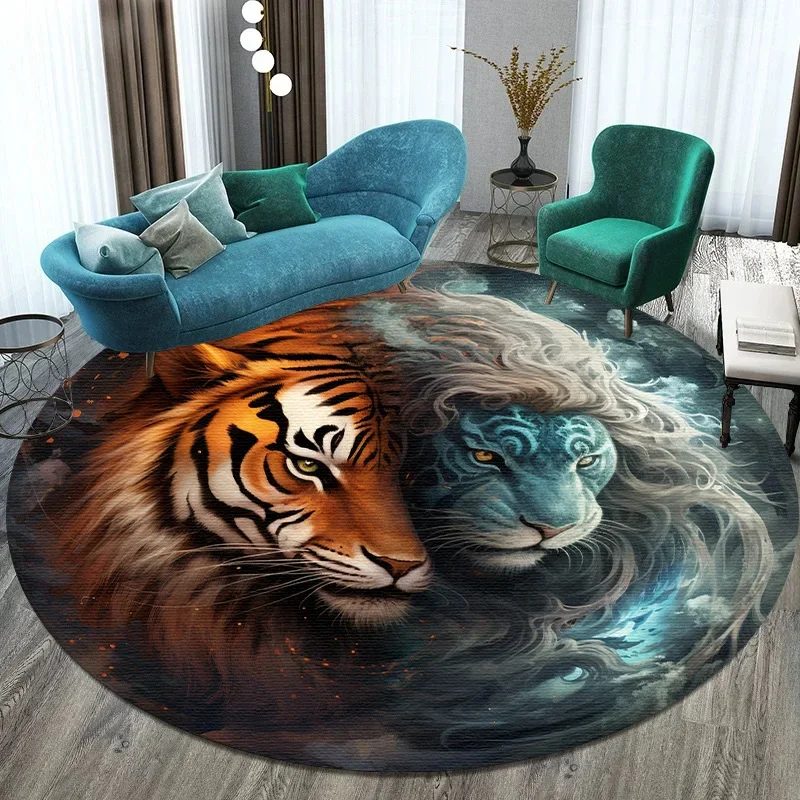 

Crystal Velvet Tree of Life Round Rug, Dragon Tiger Yin Yang Print Non-Slip Floor Mat for Living Room, Bedroom, Home Decor