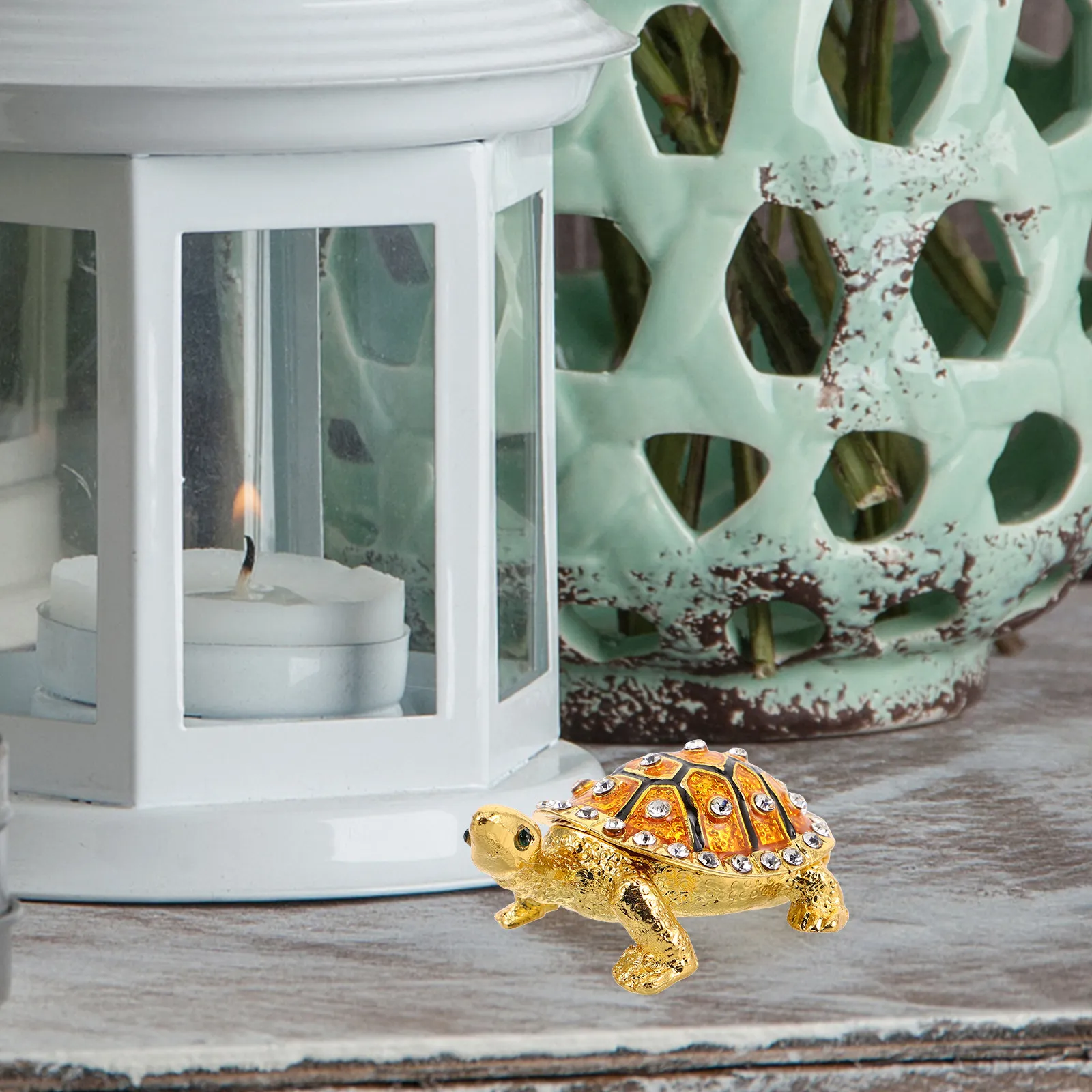 

Decorative Turtle Jewelry Box Vintage European Style Metal Trinket Storage Case for Rings Earrings Small Items Home Office
