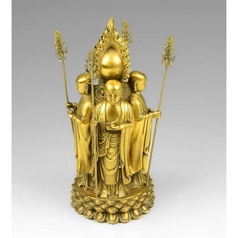 Brass Nine-Hua Mountain Ksitigarbha Bodhisattva Four-Faced Buddha Statue Ornament for Home Worship and Temple Decoration