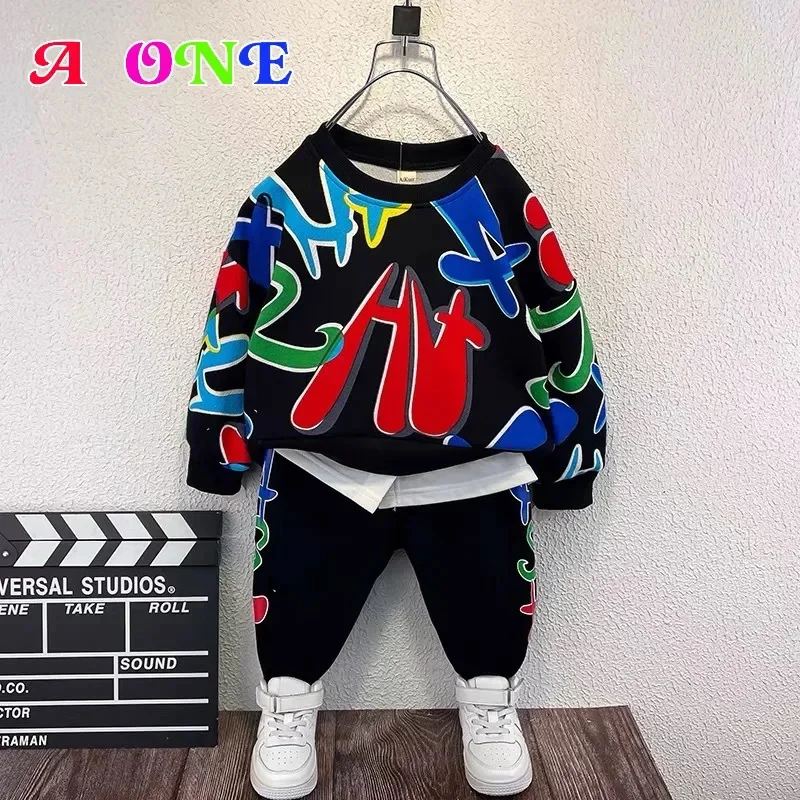 Spring Autumn kids fashion clothes boys set baby sweater + pants 2 pcs letter 2T to 10 Yrs