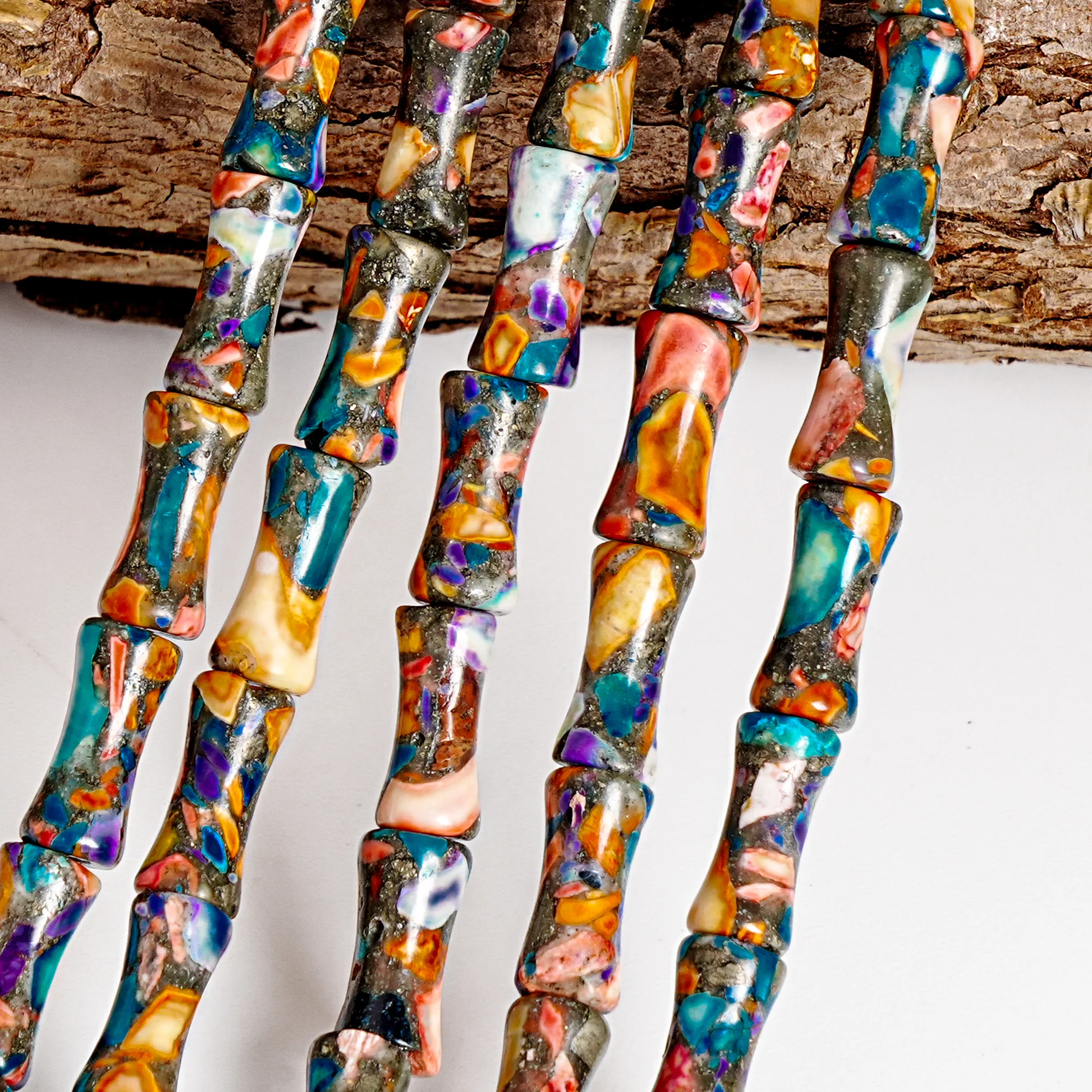 5x12MM Multicolored Turquoise Beads Gold Thread Bamboo Joint Shape Polished Loose Beads For DIY Jewelry Making Bracelet DIY Dyed 4