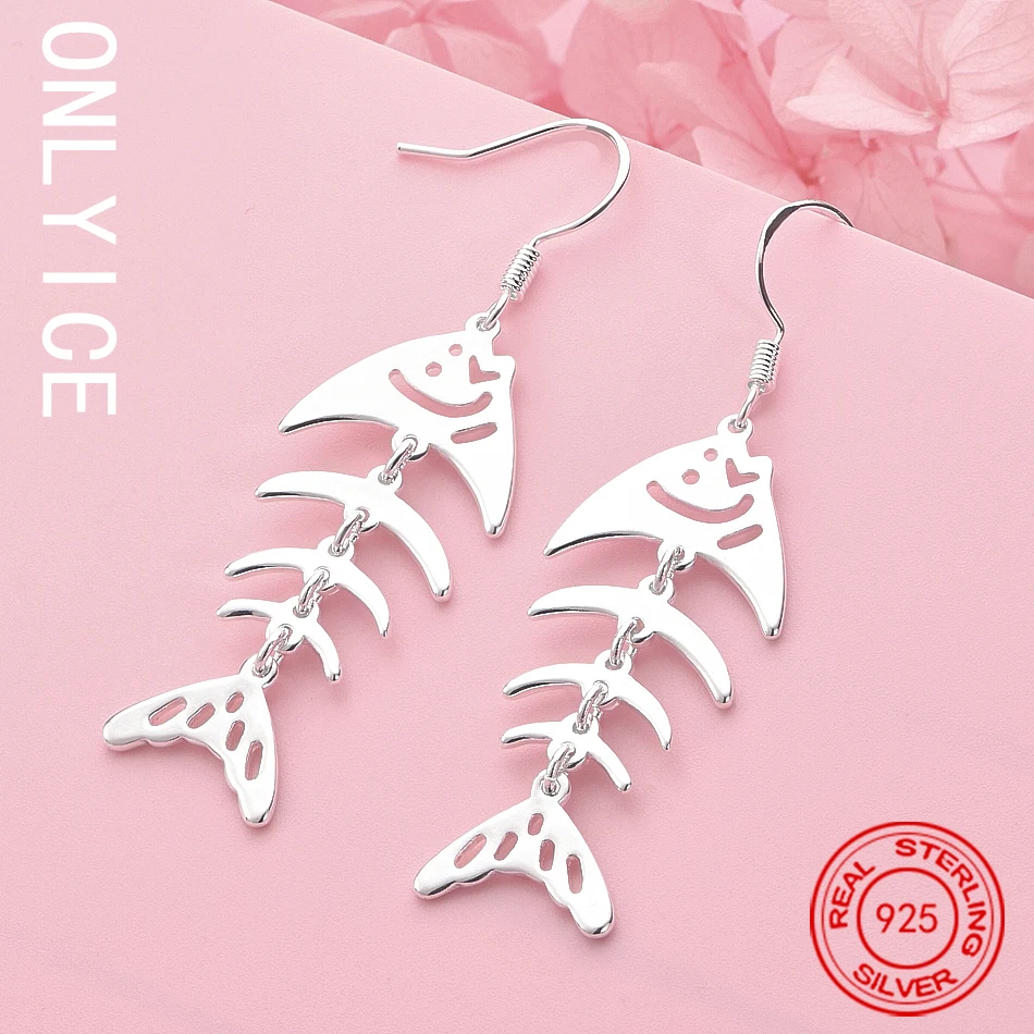 

New Trend 925 Sterling Silver Earrings Fashion Jewelry Fish Bone Long Earrings Valentine'S Day Gifts