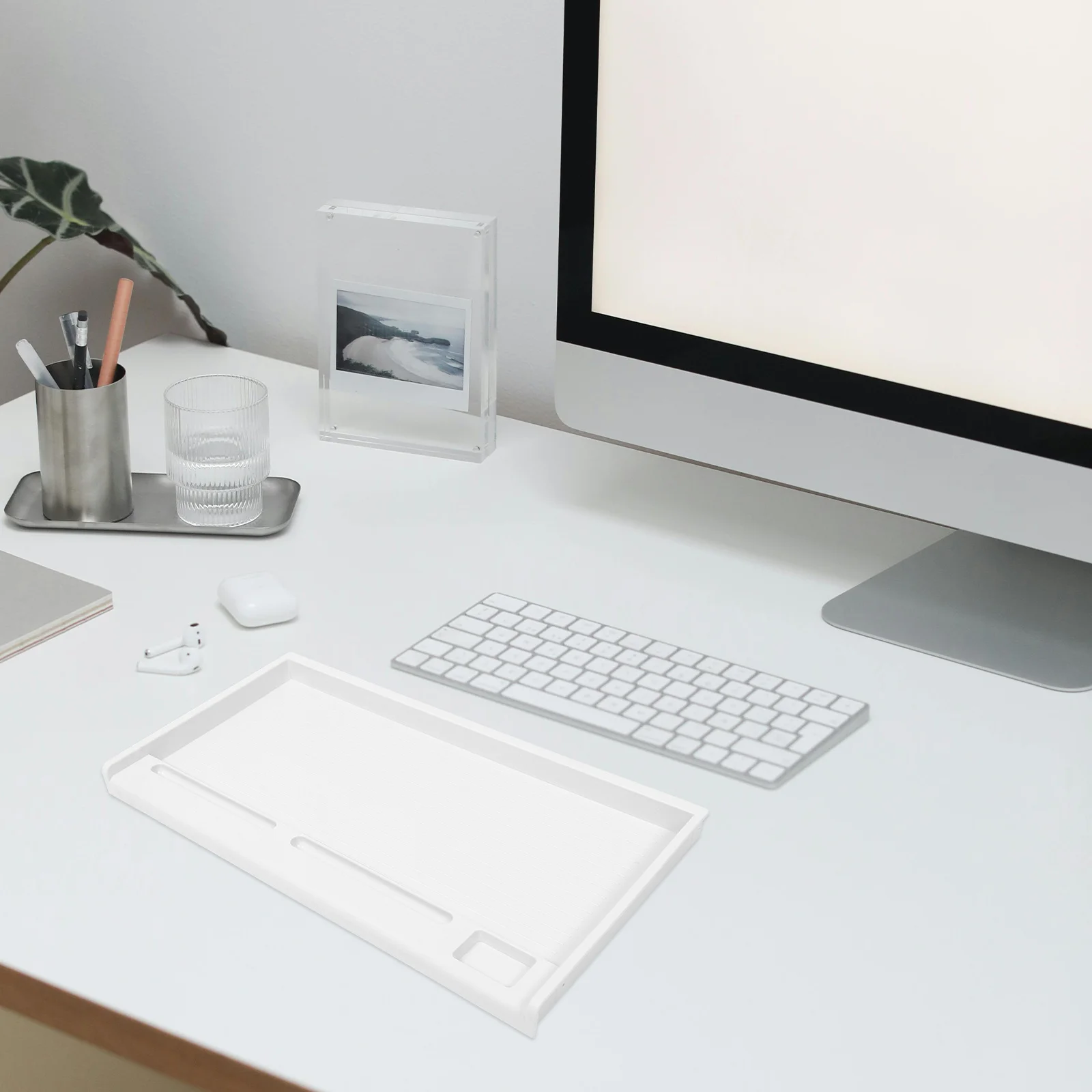 صينية تخزين لوحة المفاتيح نوع الدرج بلاستيك أبيض رمادي تحت مكتب منظم مكتب سطح المكتب لوحة المفاتيح صينية منزلق لتوفير المساحة #2